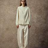 Famecoco Chic Mandarin Collar Textured Blouse