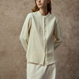 Famecoco Chic Mandarin Collar Textured Blouse