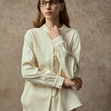 Famecoco Chic Mandarin Collar Textured Blouse