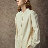 Famecoco Chic Mandarin Collar Textured Blouse