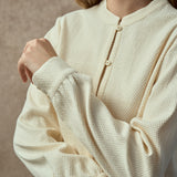 Famecoco Chic Mandarin Collar Textured Blouse