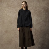 Famecoco Chic Mandarin Collar Textured Blouse