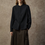 Famecoco Chic Mandarin Collar Textured Blouse