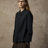Famecoco Chic Mandarin Collar Textured Blouse