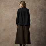 Famecoco Chic Mandarin Collar Textured Blouse