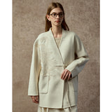 Famecoco Modern Embroidered Wool Blend Coat