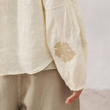 Paisley Embroidery Ramie Popover Blouse
