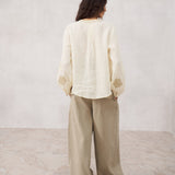 Paisley Embroidery Ramie Popover Blouse