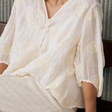 Raised Embroidery Ramie Blouse