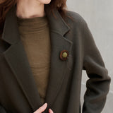 Brooch Detail Wool Coat