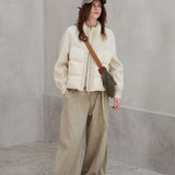 Wool-Sleeve Down Puffer Jacket
