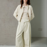 Cotton Wide Leg Pleated Trousers
