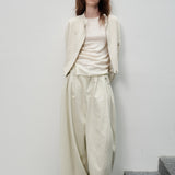 Cotton Wide Leg Pleated Trousers