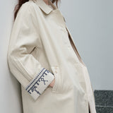 Embroidered Cuff Cotton Linen Coat
