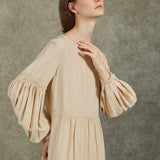 Famecoco Tencel Fabric Lantern Sleeve Dress