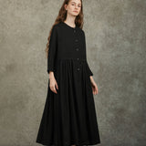 Famecoco High-Waist Relaxed Midi Dress with Half Sleeves