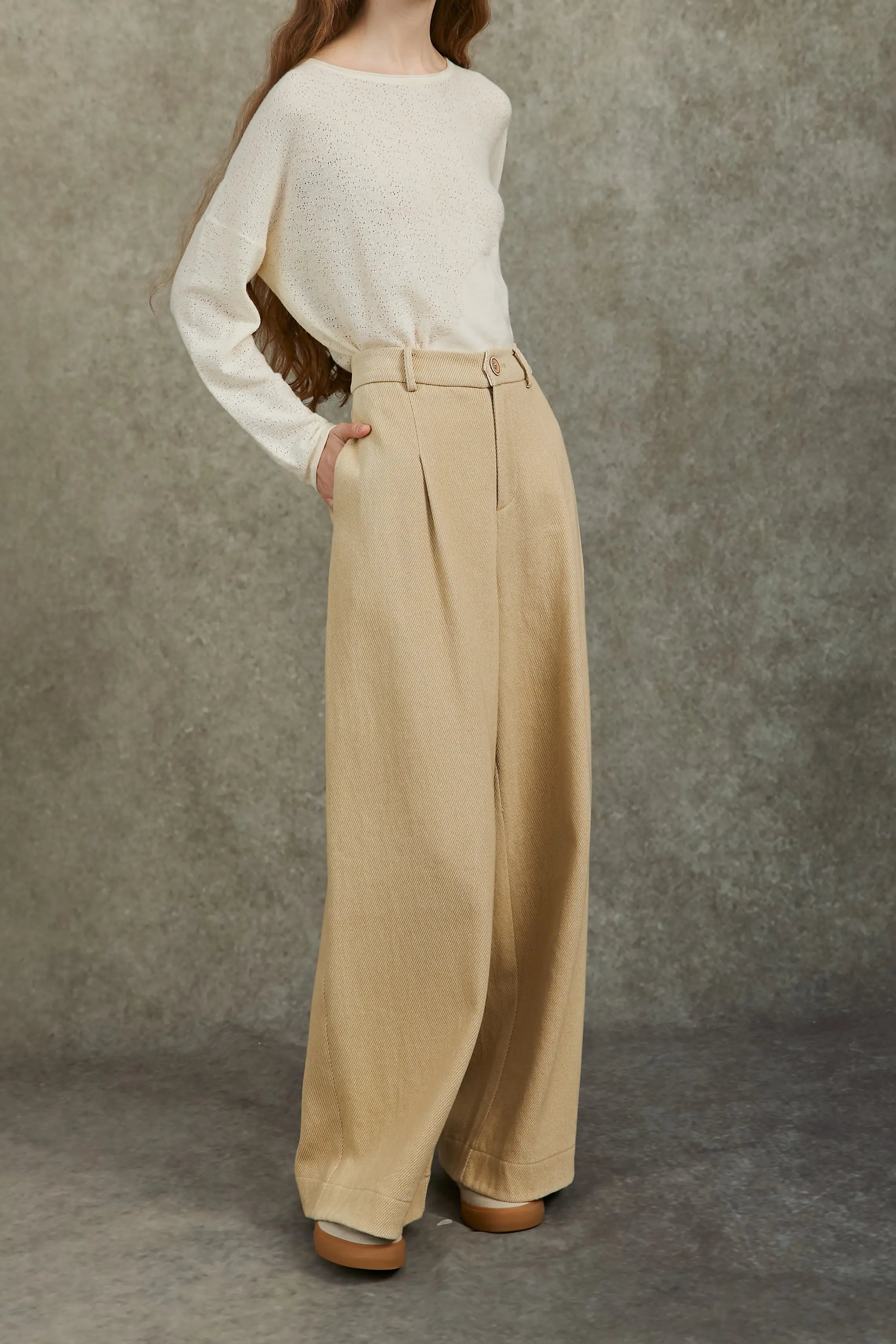 Famecoco 100% Cotton Wide-Leg Corduroy Pants