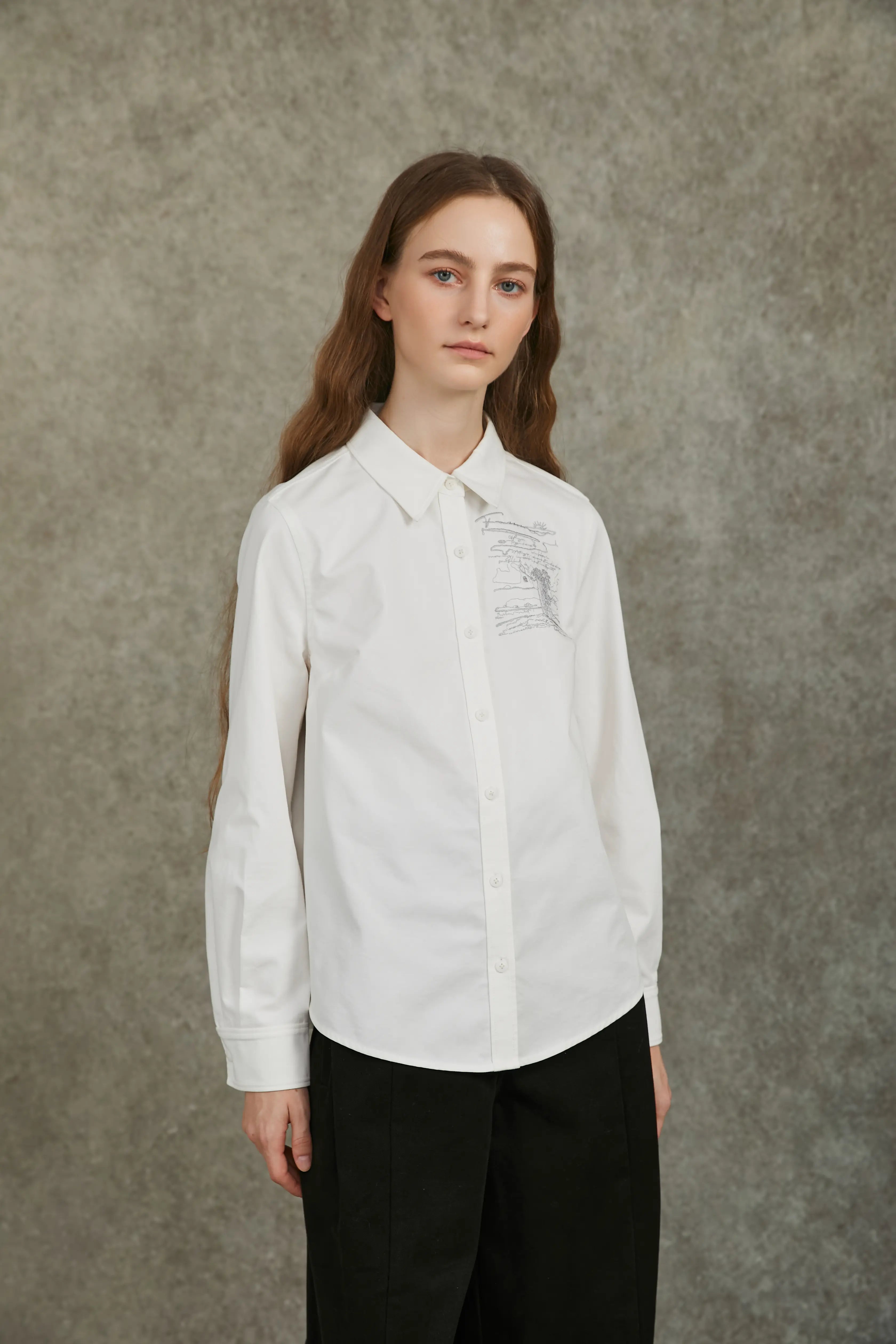 Famecoco Long-Sleeve Shirt with Embroidered Graphic