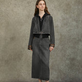Famecoco Washed Denim Blazer & Skirt Set
