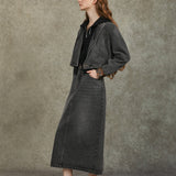 Famecoco Washed Denim Blazer & Skirt Set