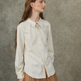Famecoco Embroidered Collar Long‑Sleeve Blouse