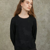 Famecoco Elegant Organza-Trimmed Pullover Sweater