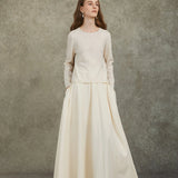 Famecoco Elegant Organza-Trimmed Pullover Sweater