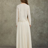 Famecoco Elegant Organza-Trimmed Pullover Sweater