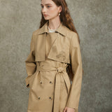 Famecoco Vintage Landscape Print Cotton Trench Coat