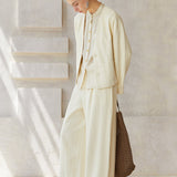 Famecoco 100% Cotton Wide-Leg Corduroy Pants