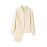 Famecoco Cotton‑Stretch Asymmetric Shirt