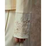 Famecoco Embroidered Cuff Mandarin Collar Blouse