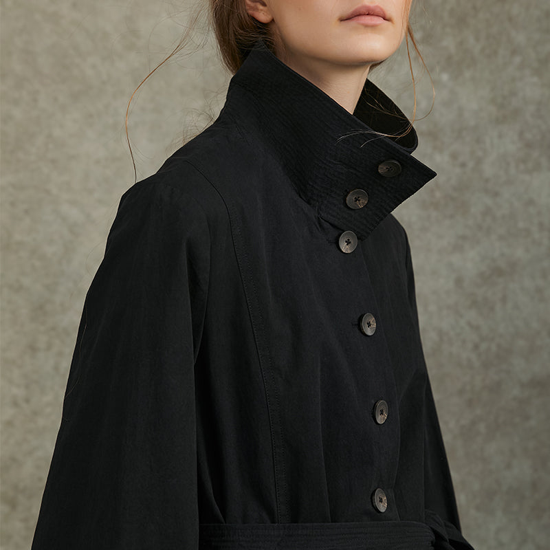 Famecoco Signature 100% Cotton High-Collar Trench Coat