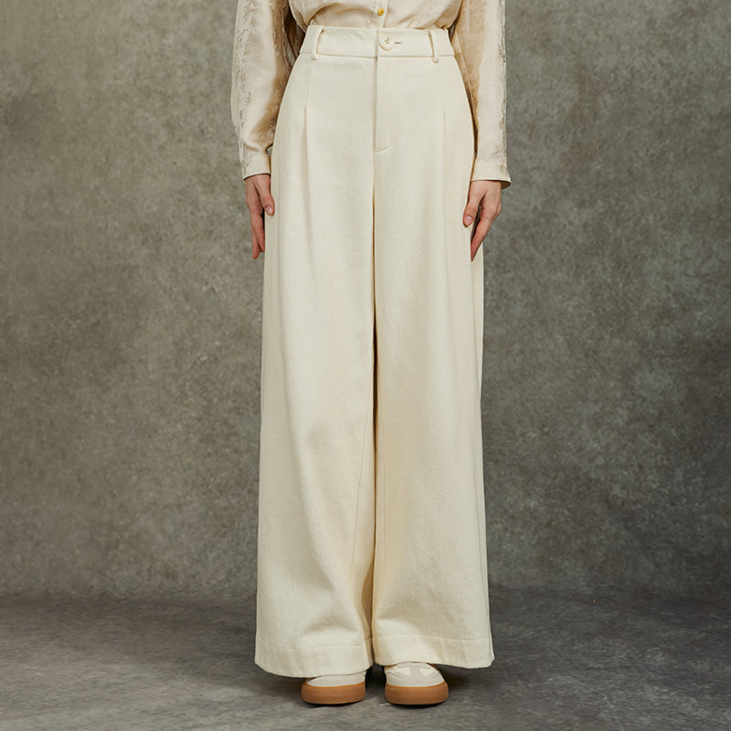 Famecoco 100% Cotton Wide-Leg Corduroy Pants