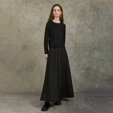 Famecoco Pleated Maxi Skirt with High Waist