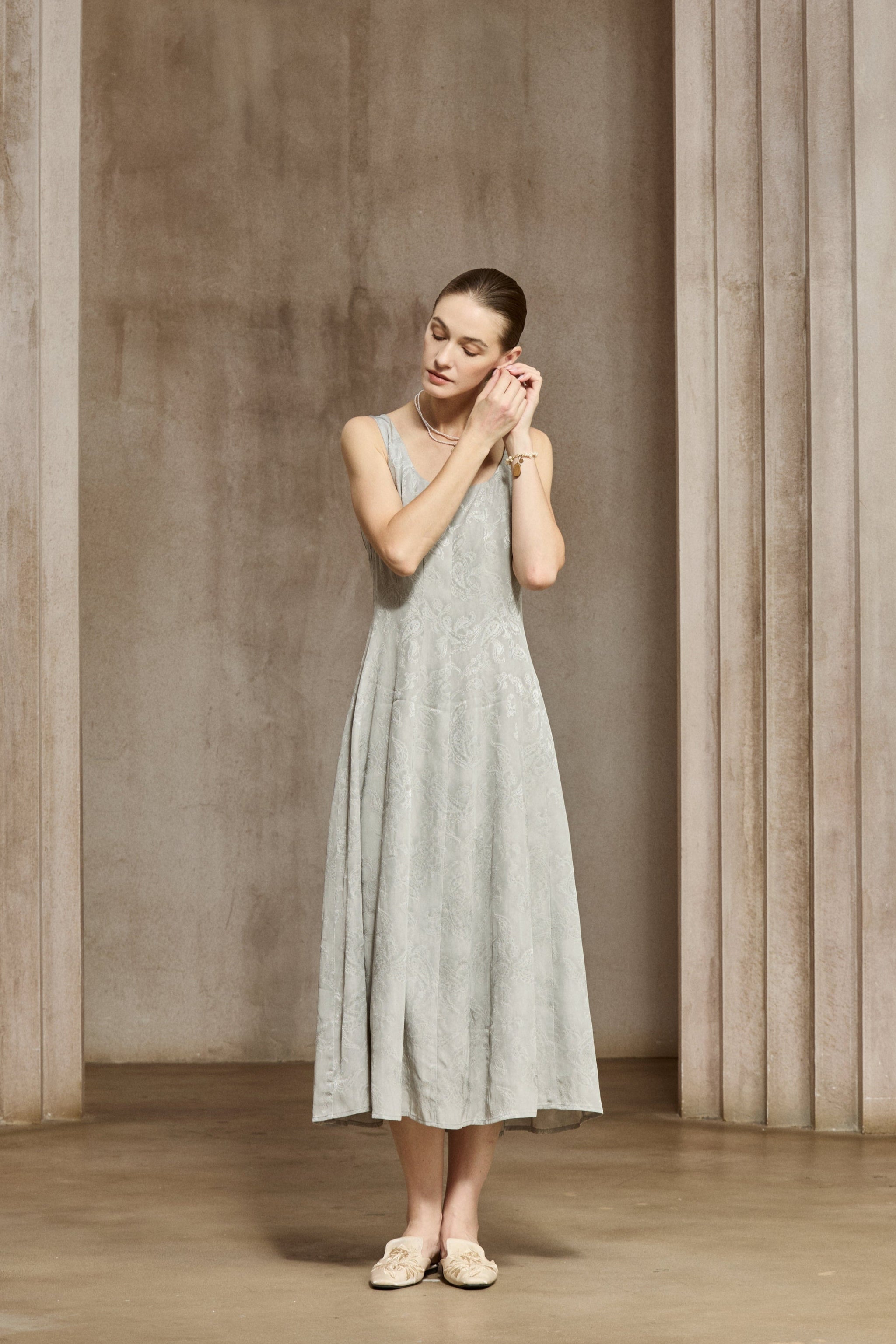 Famecoco Jacquard Silk-Lyocell  Midi Dress