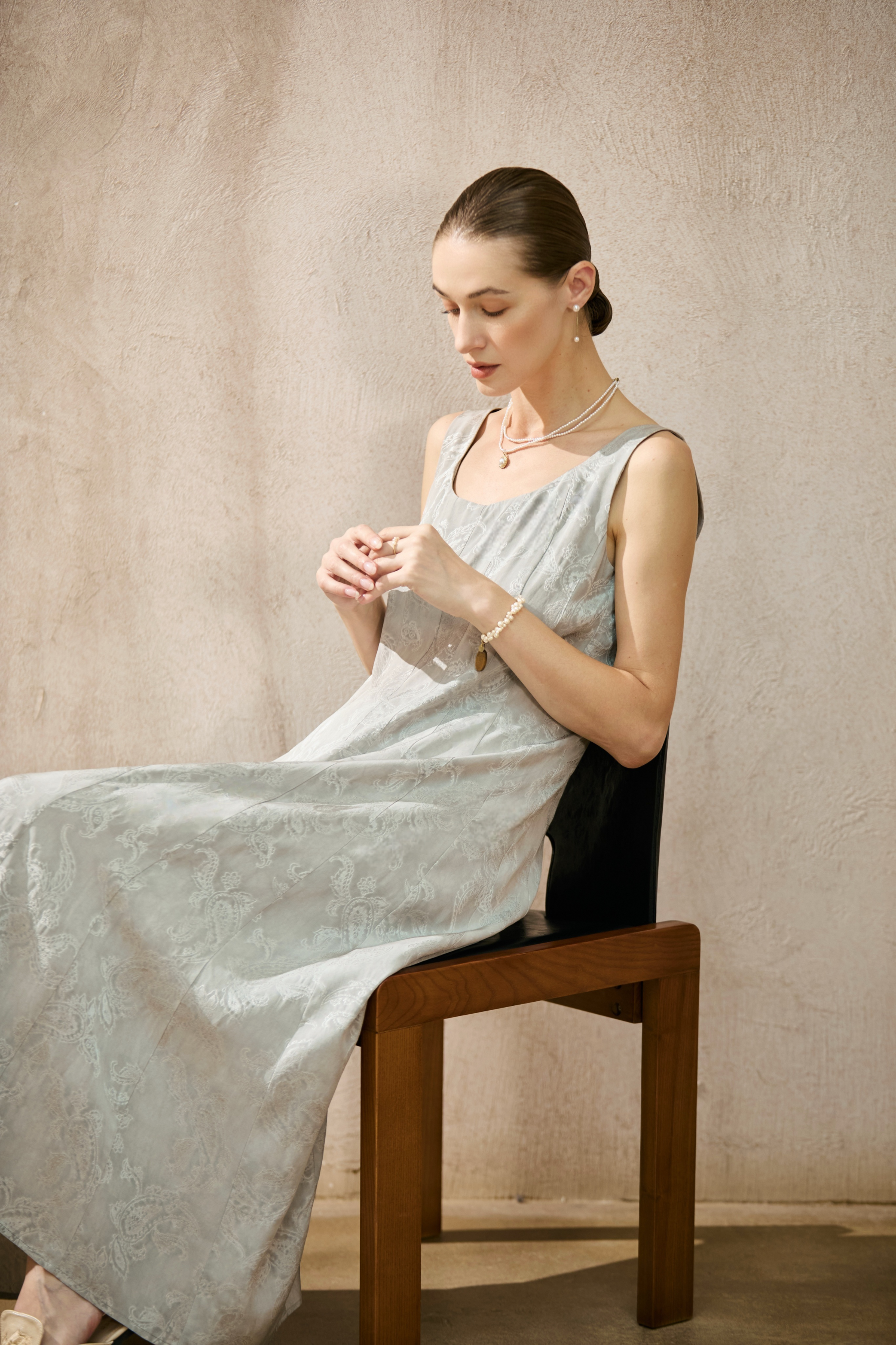 Famecoco Jacquard Silk-Lyocell  Midi Dress