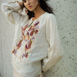 Famecoco Floral Embroidered Ramie Blouse