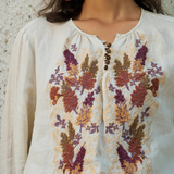 Famecoco Floral Embroidered Ramie Blouse
