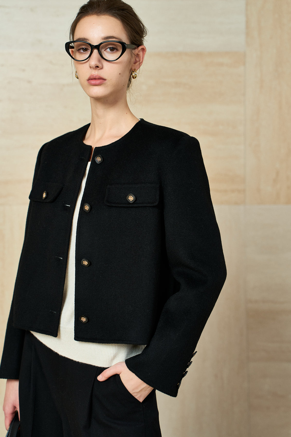 Famecoco Classic Wool Cropped Jacket