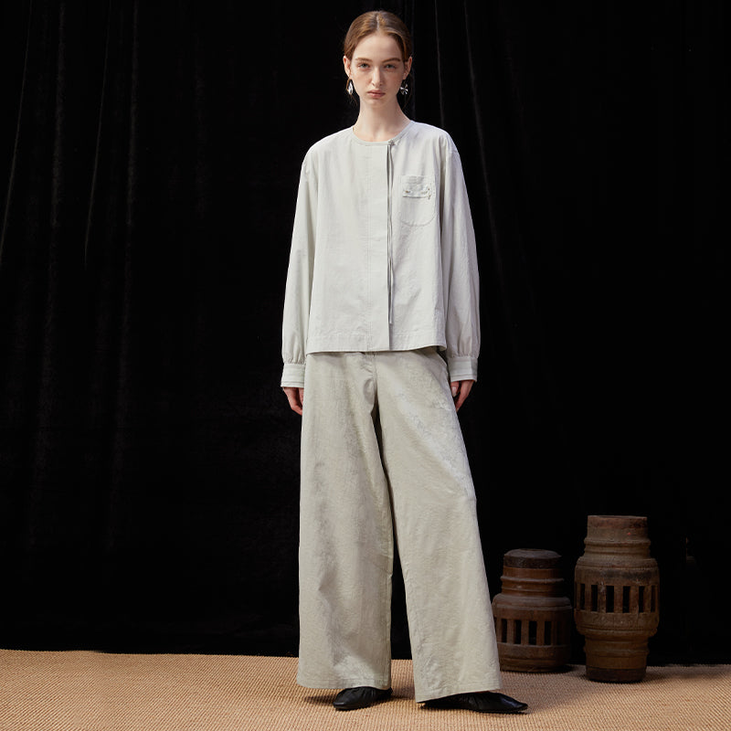 Famecoco Modern Cotton Shirt with Beaded Pocket