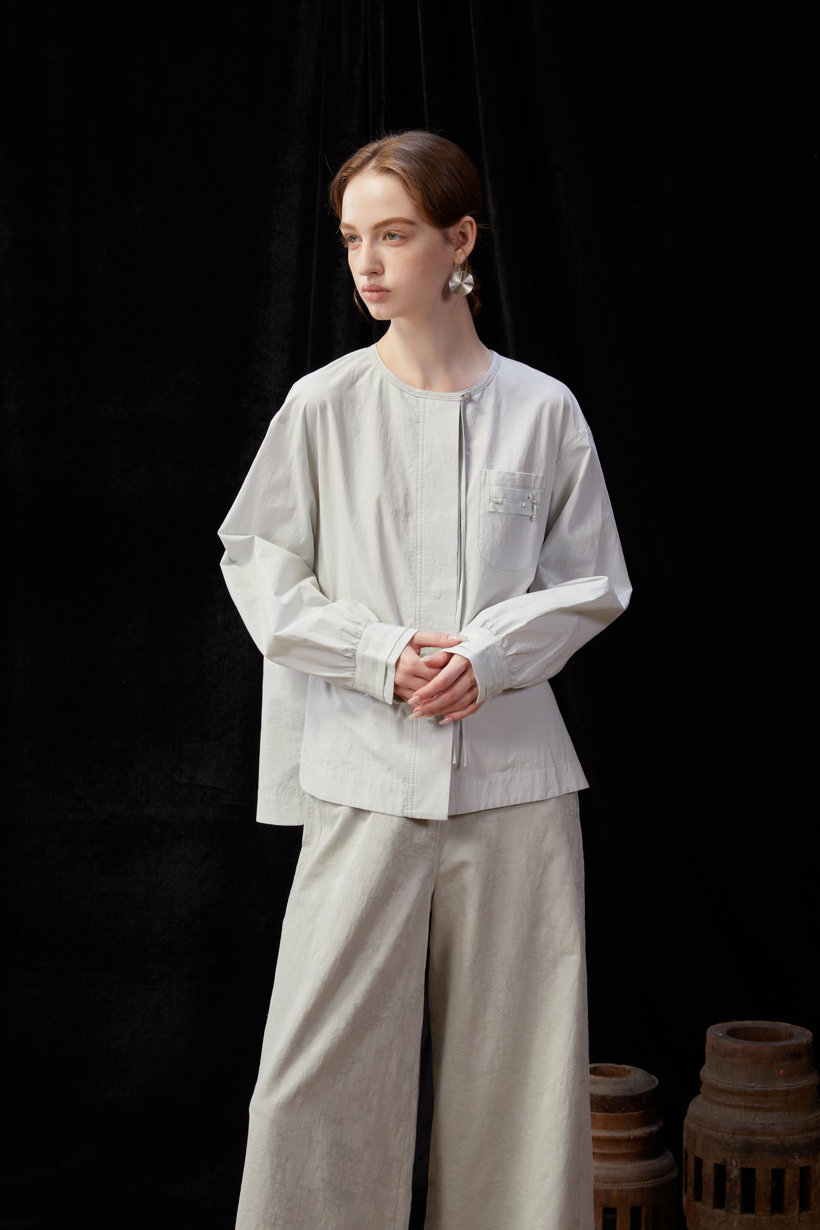 Famecoco Modern Cotton Shirt with Beaded Pocket