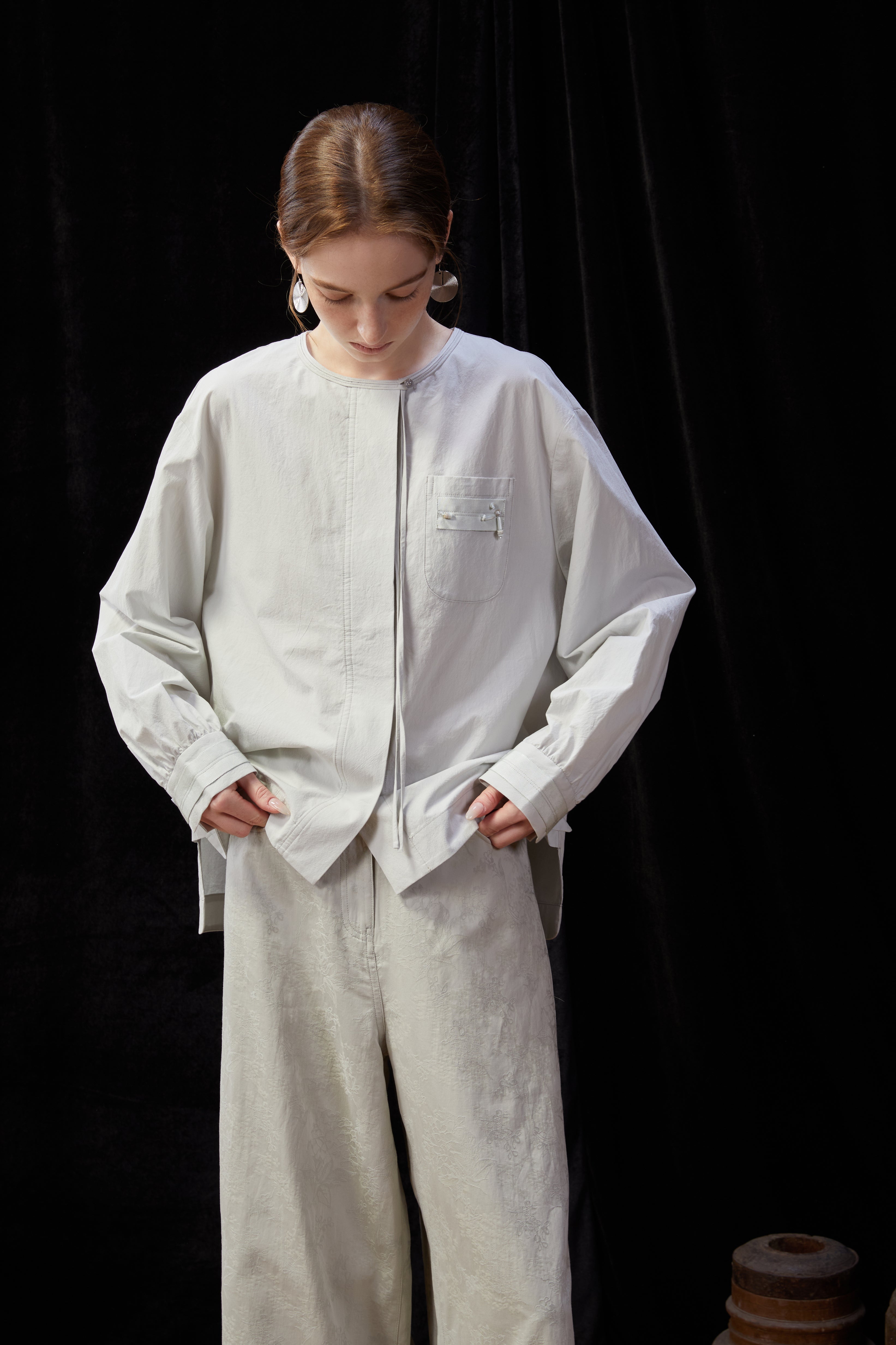Famecoco Modern Cotton Shirt with Beaded Pocket