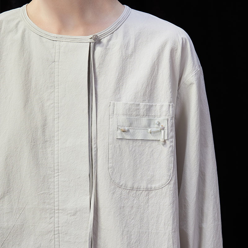 Famecoco Modern Cotton Shirt with Beaded Pocket