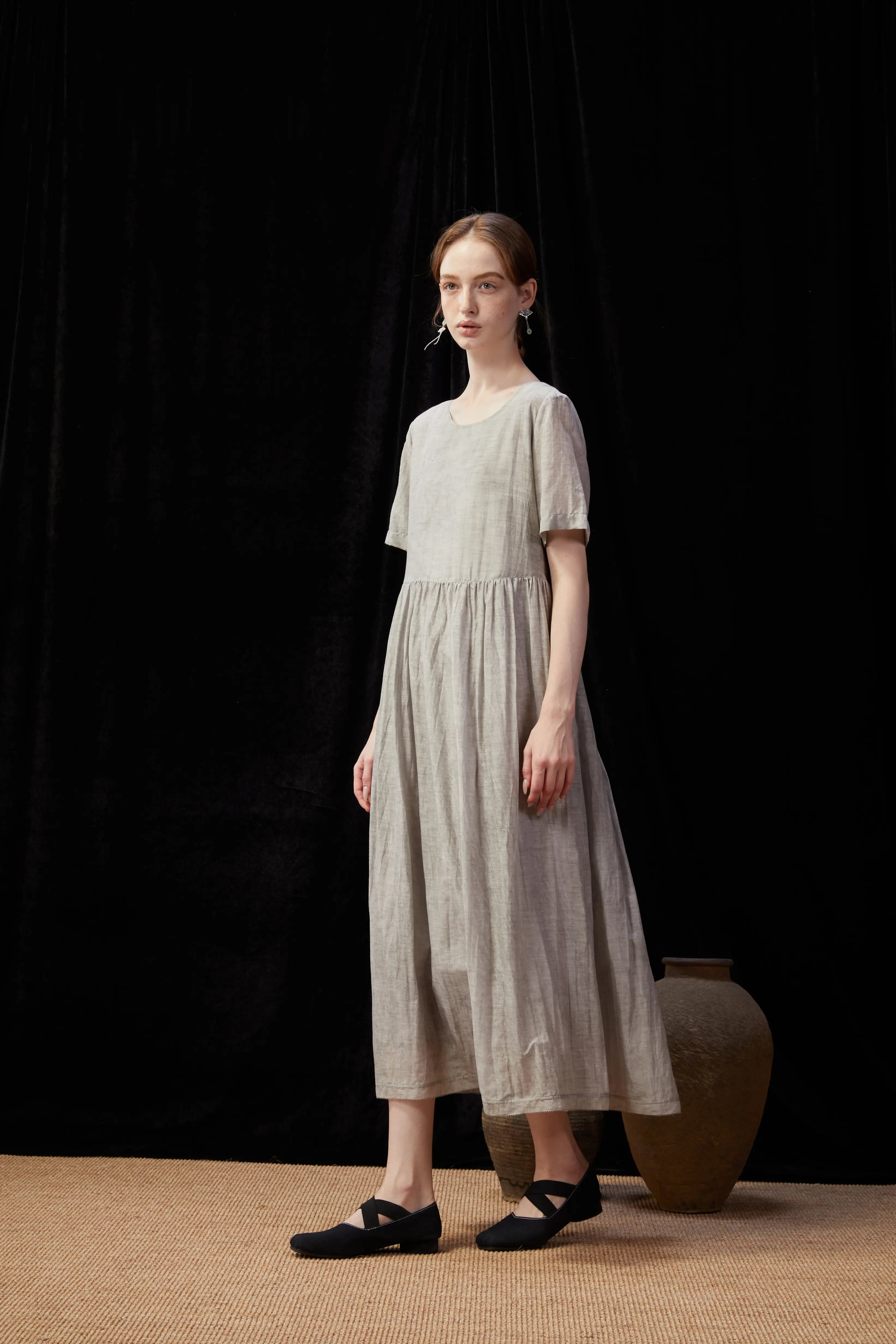 Famecoco Vintage Silk-Cotton Blend Midi Dress