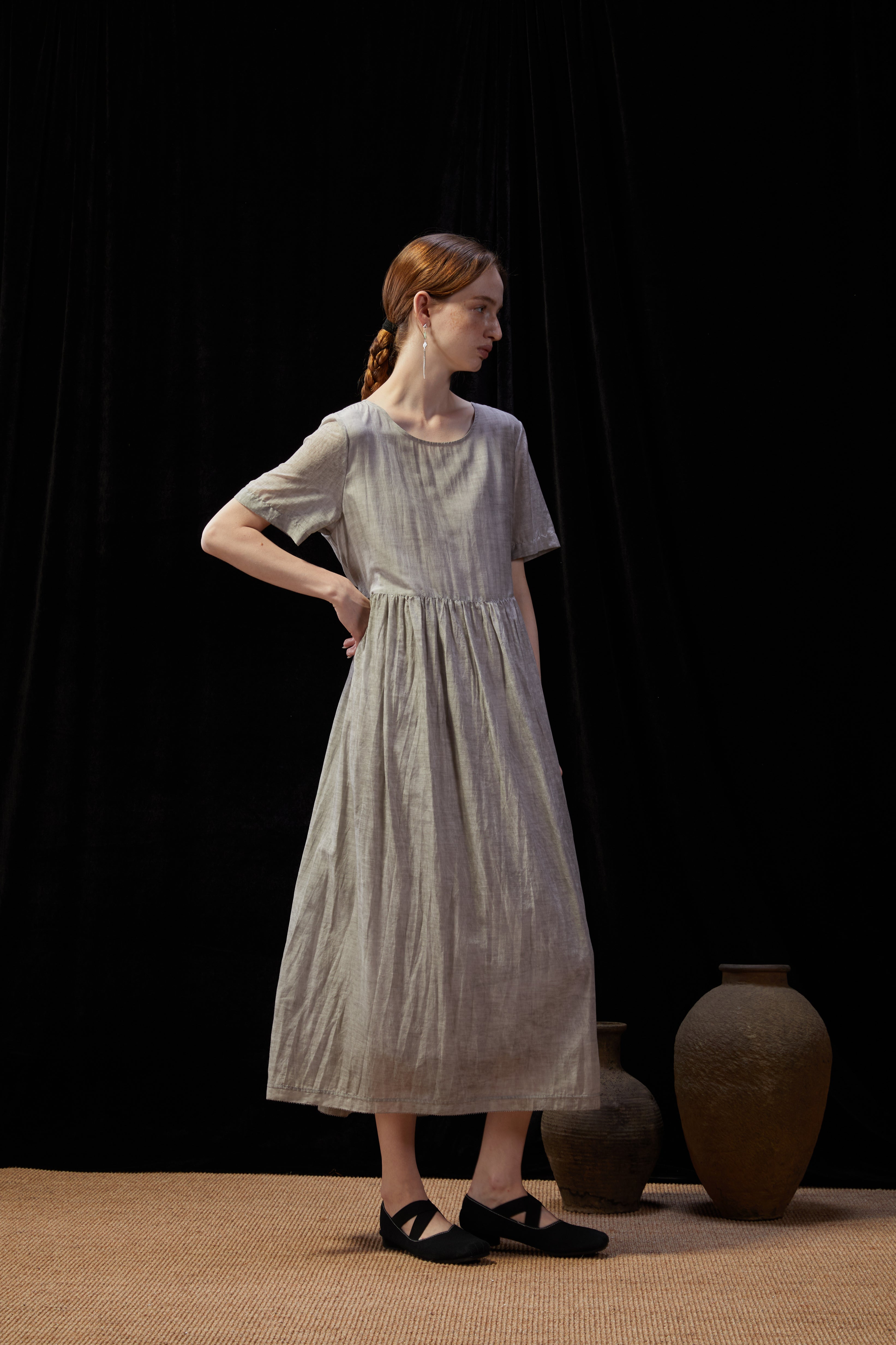 Famecoco Vintage Silk-Cotton Blend Midi Dress
