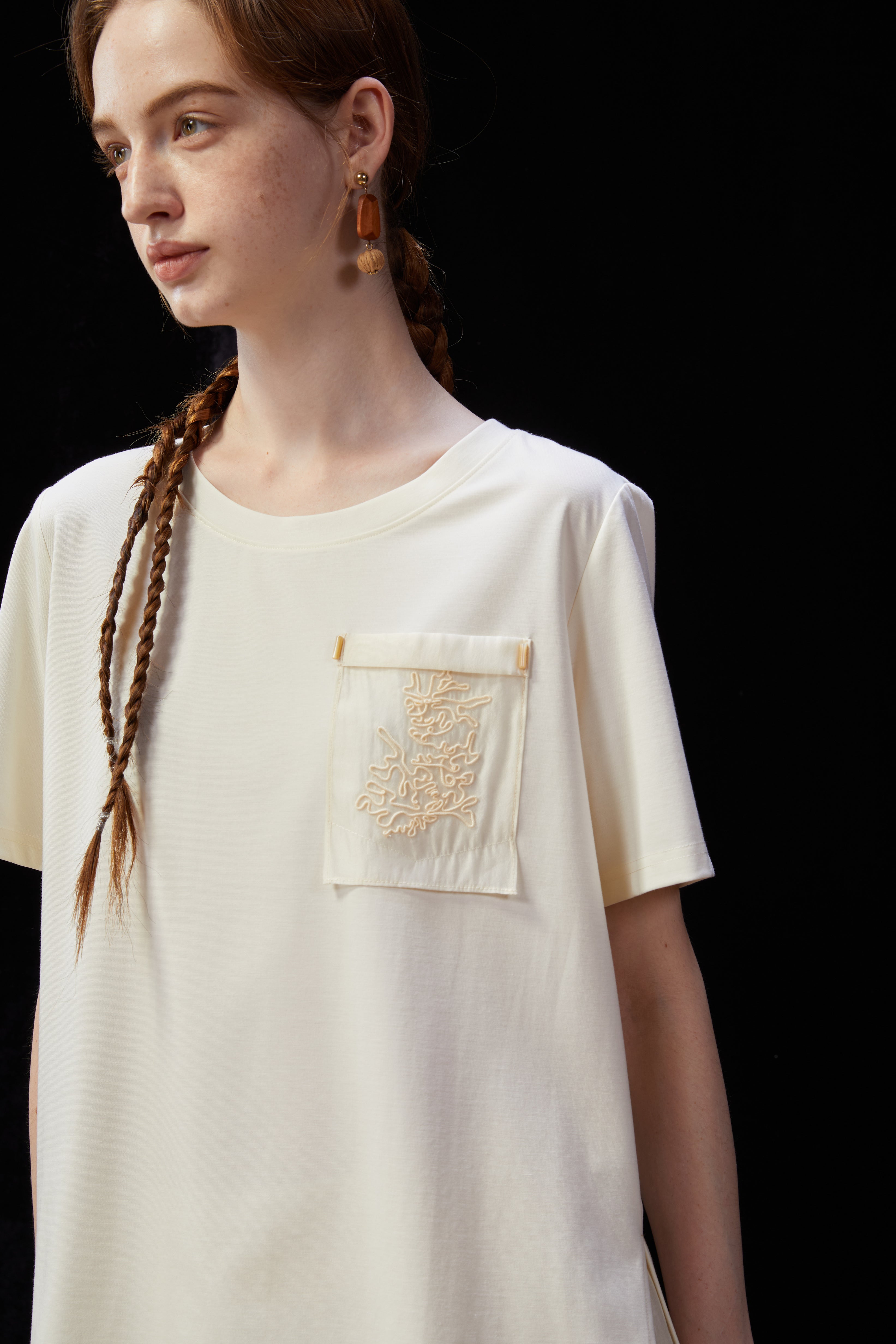 Famecoco Silk-Blend Embroidered Pocket T-Shirt