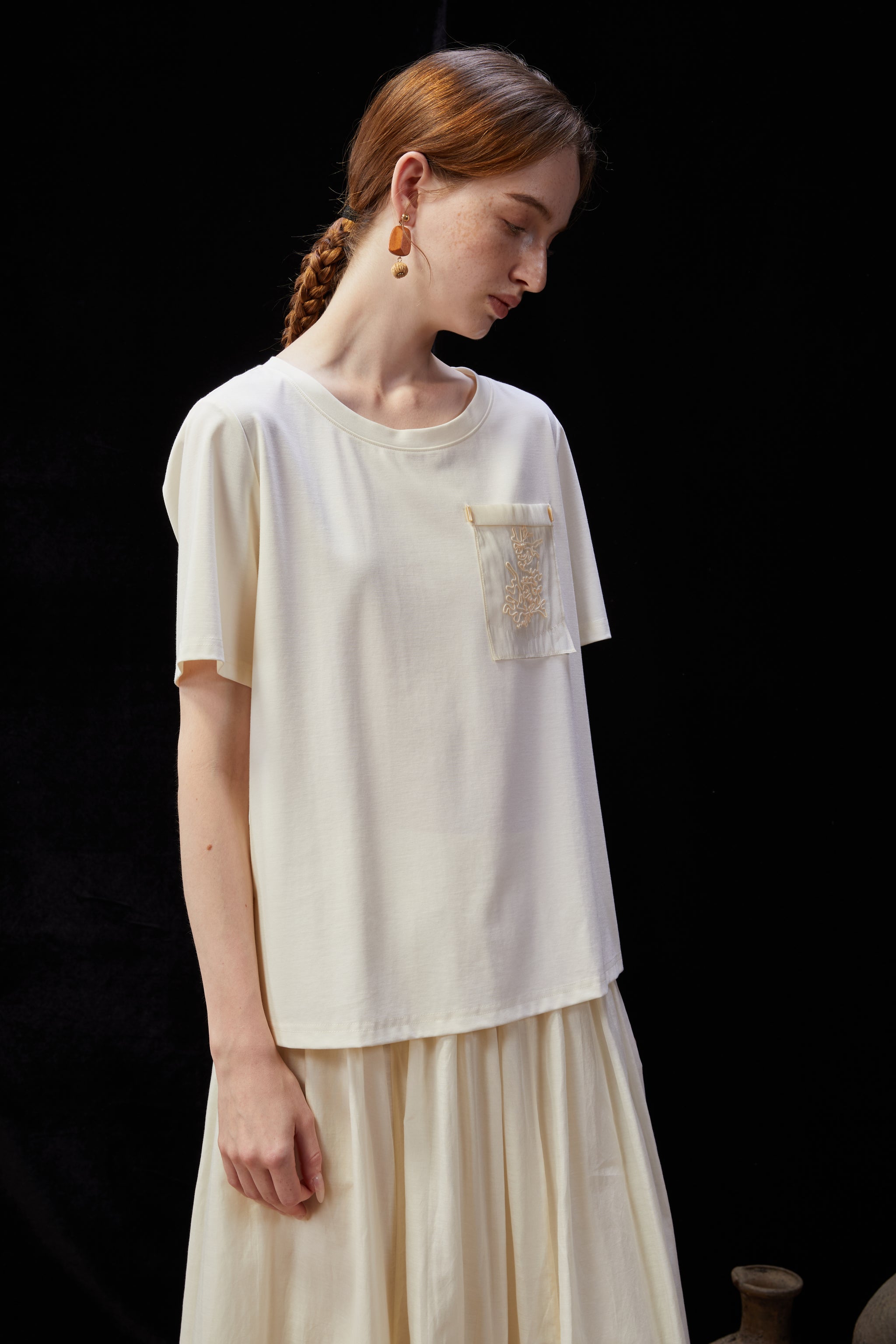 Famecoco Silk-Blend Embroidered Pocket T-Shirt