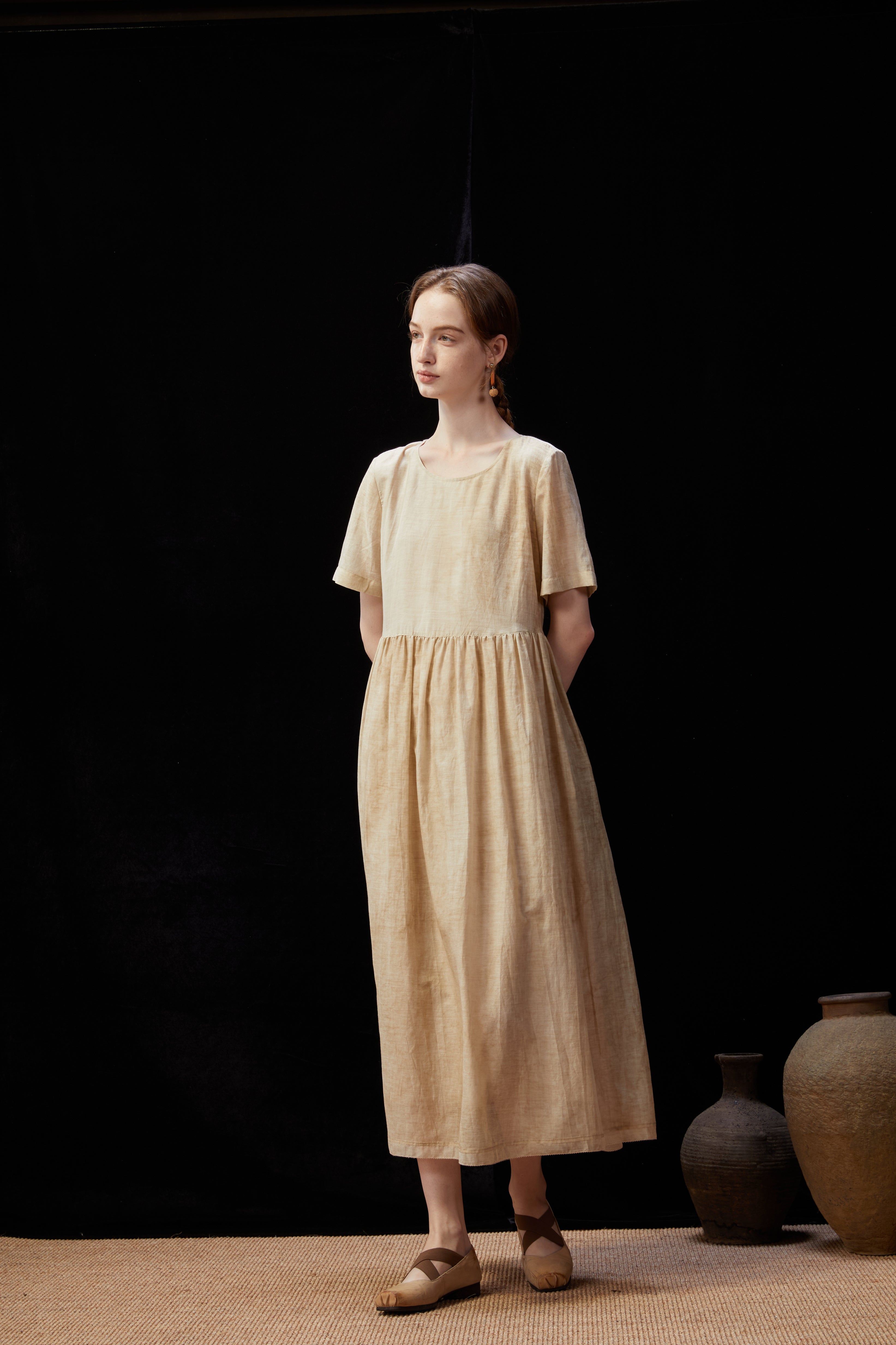 Famecoco Vintage Silk-Cotton Blend Midi Dress