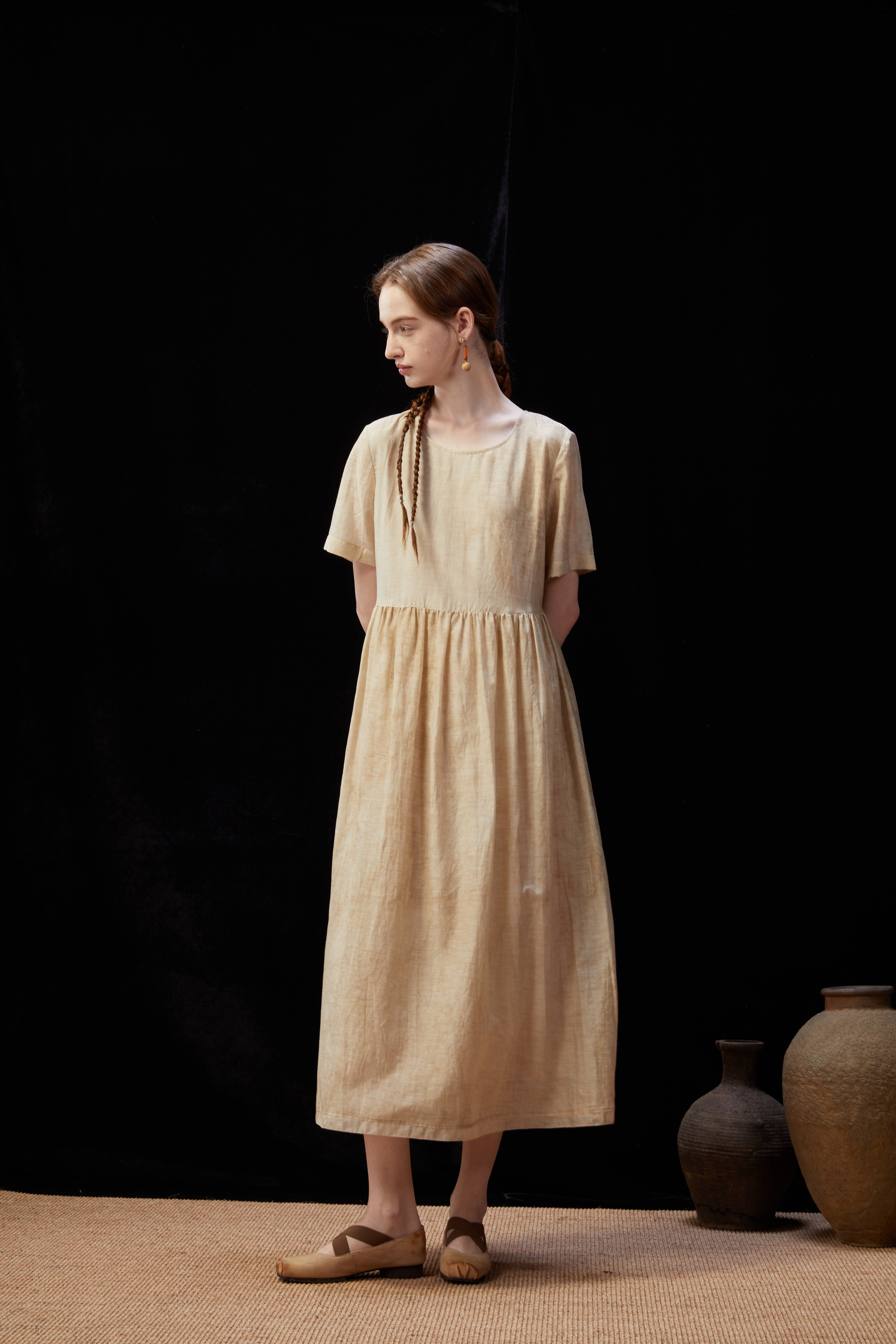 Famecoco Vintage Silk-Cotton Blend Midi Dress